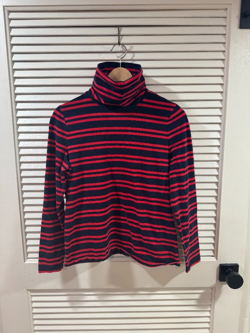 Talbots Navy & Red Striped Funnel Neck Turtleneck Tee Medium